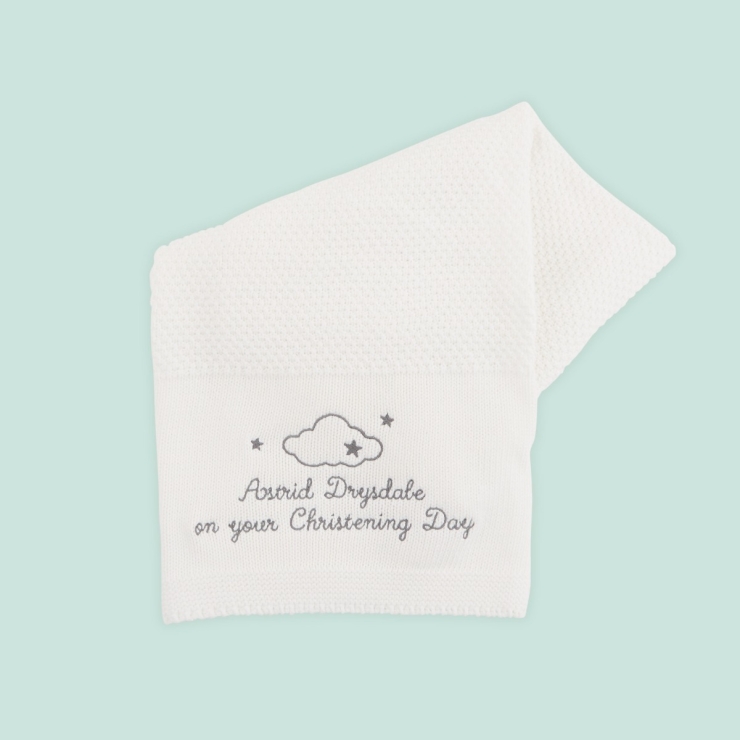 Personalized Christening Ivory Cotton Baby Shawl