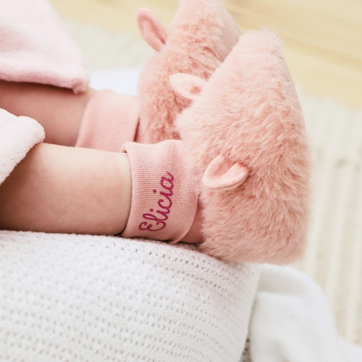 Personalised Pastel Pink Sock-Top Booties