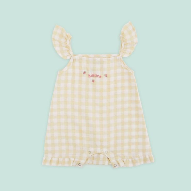 Personalised Cream and Yellow Plaid Romper by VIGNETTE