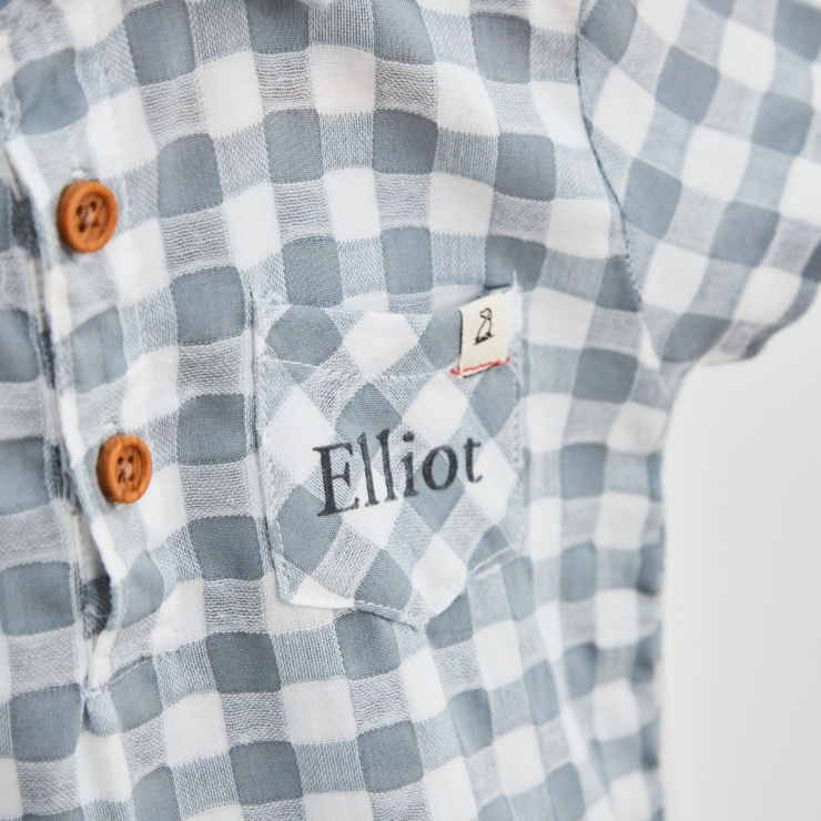 Personalised Grey Plaid Polo Romper