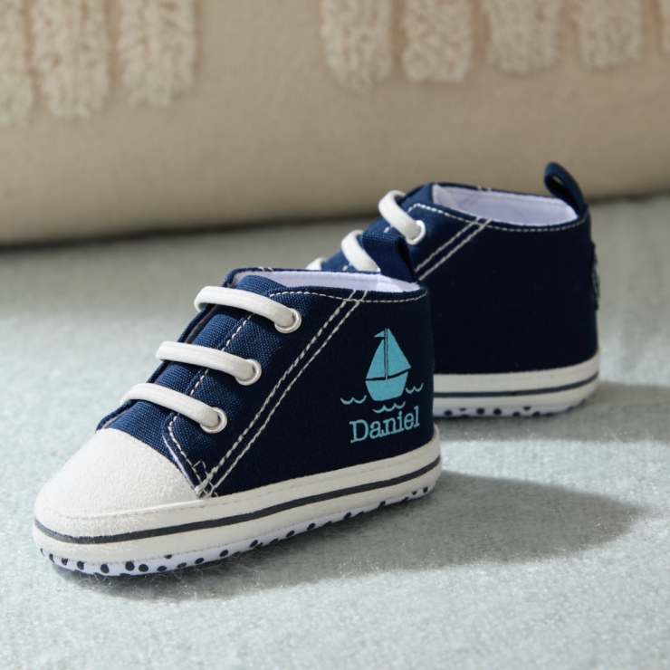 Personalized Navy Boat Design High Top Shoes