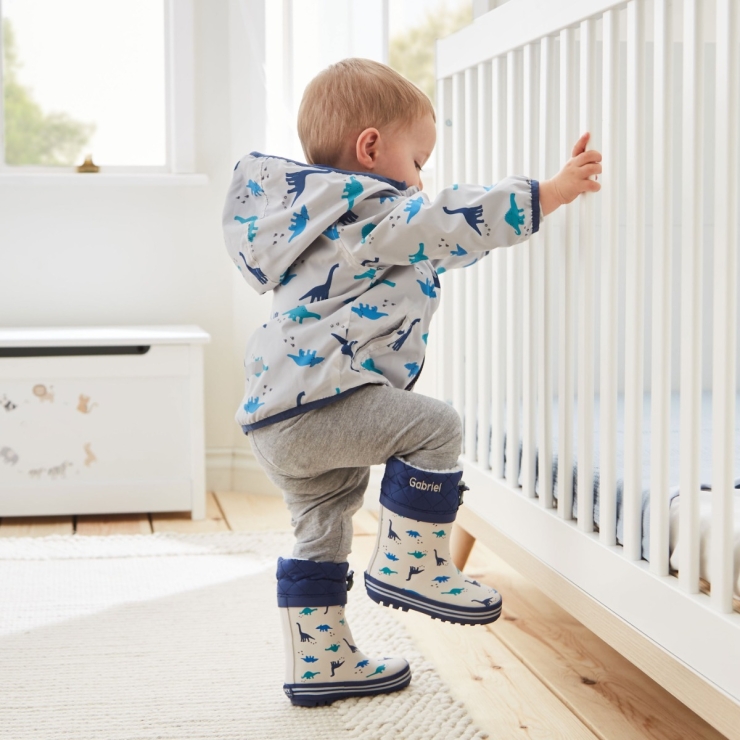 Personalised Grey Dinosaur Print Raincoat