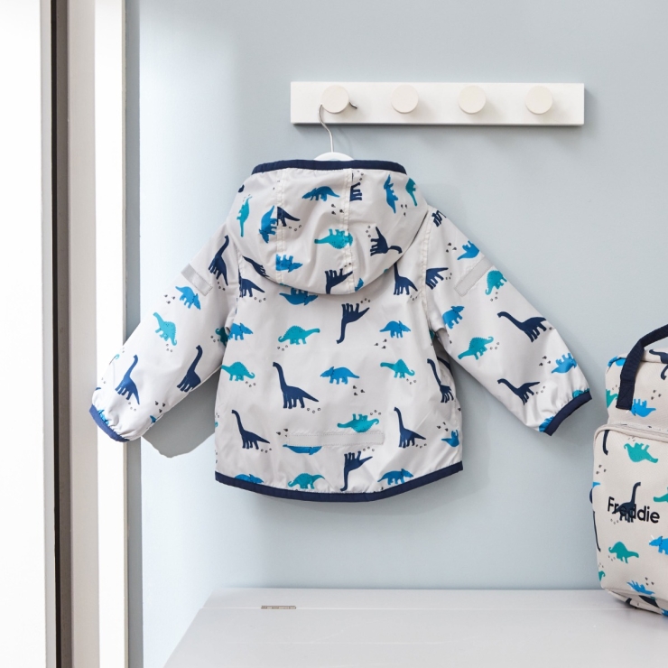 Personalised Grey Dinosaur Print Raincoat
