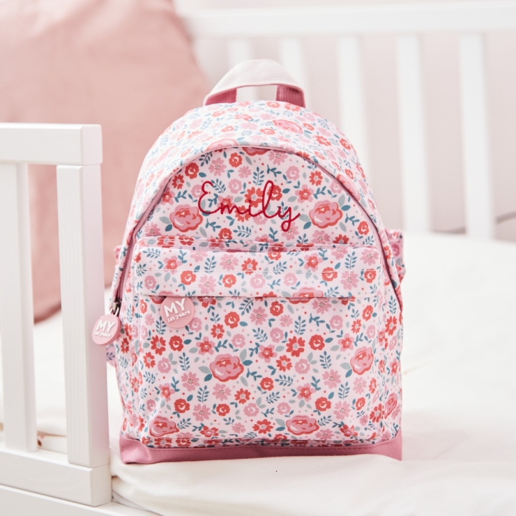 Personalized Pink Ditsy Print Classic Mini Backpack