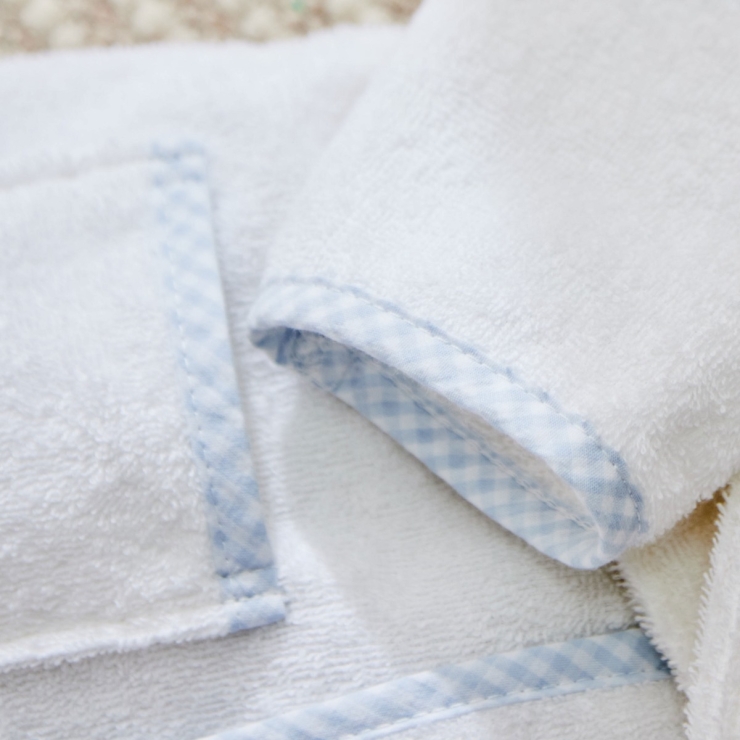 Personalised Blue Gingham Trim Towelling Robe
