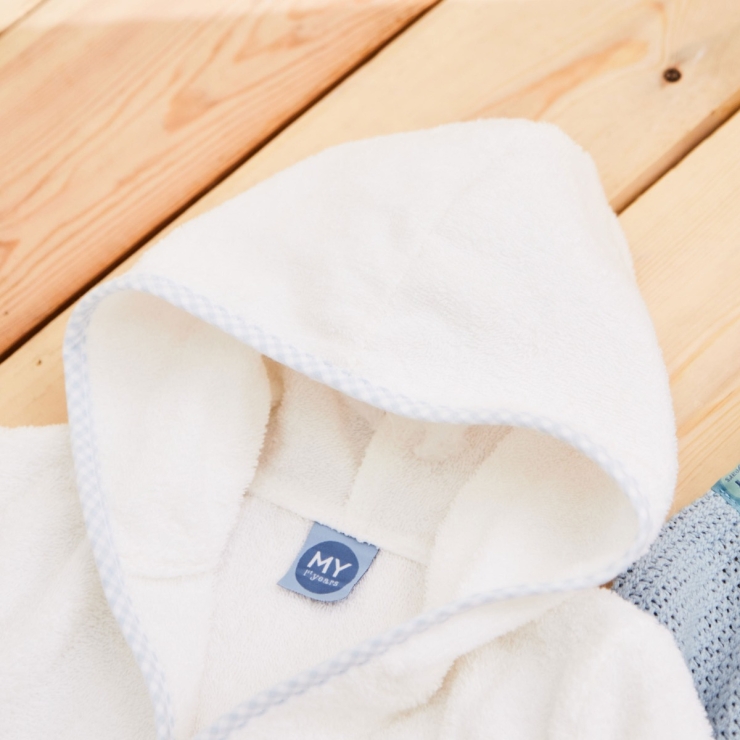 Personalised Blue Gingham Trim Peter Rabbit Towelling Robe