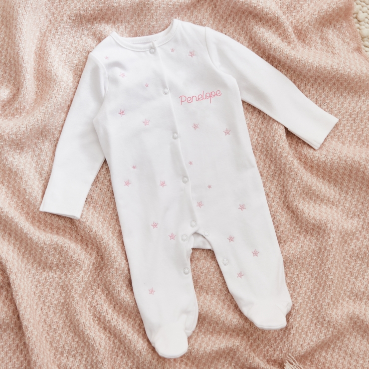 Personalised Pink Star Jersey Sleepsuit