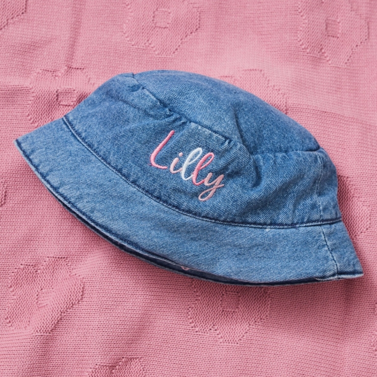Personalised Pink Name Denim Bucket Hat 