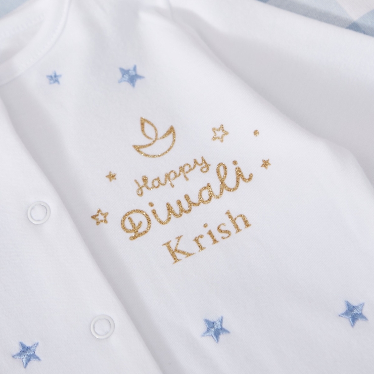 Personalised 'Happy Diwali' Blue Star Sleepsuit
