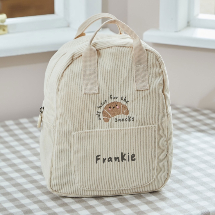 Personalized Breakfast Club Ecru Cord Backpack