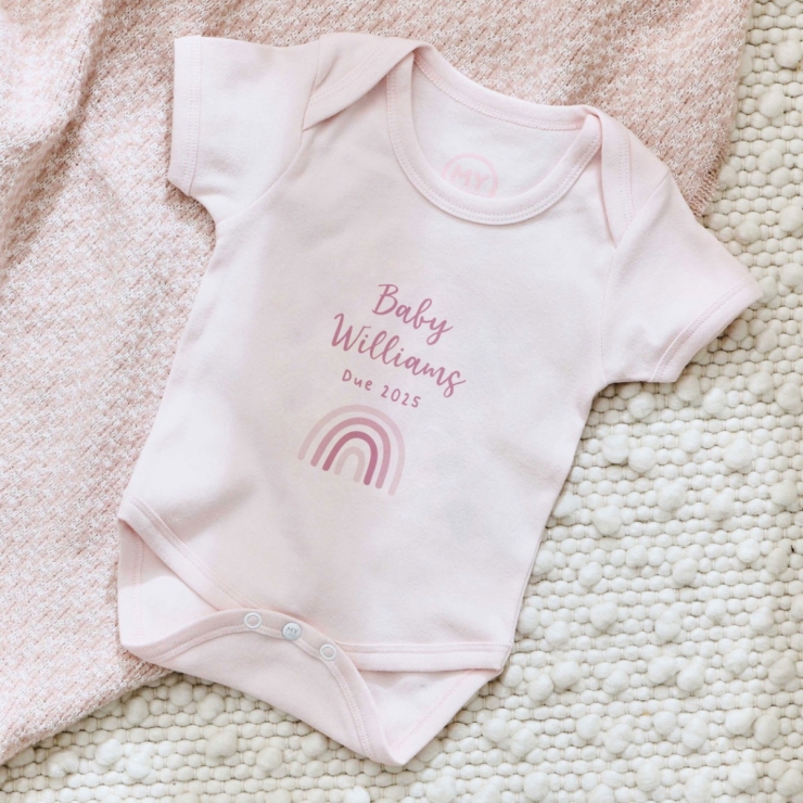 Personalised Pink Rainbow Baby Bodysuit