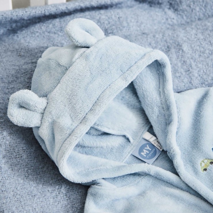 Personalised Blue Car Fleece Robe with Ears