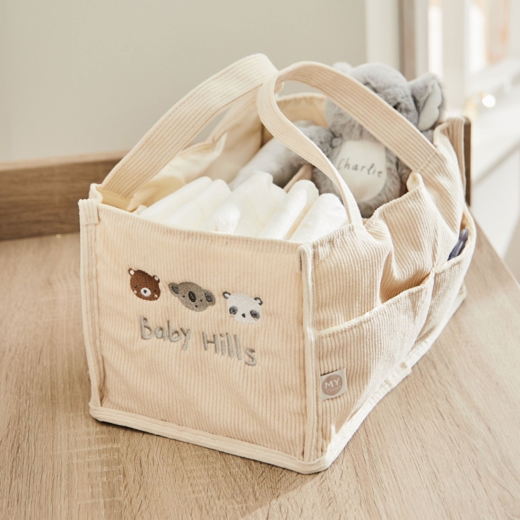 Personalised Bear Design Cord Nappy Caddy