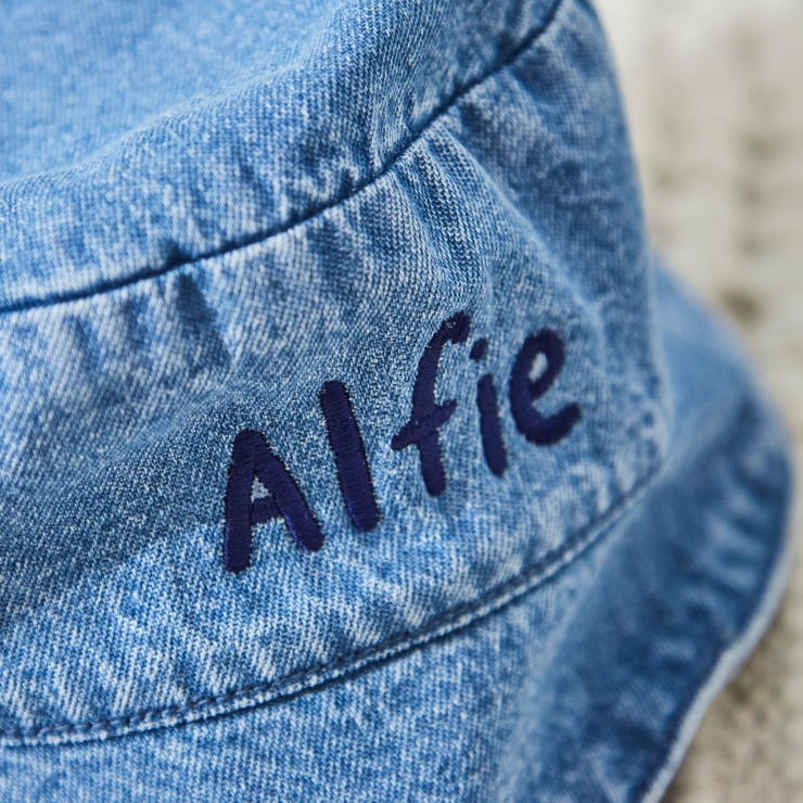 Personalized Blue Lettering Denim Bucket Hat