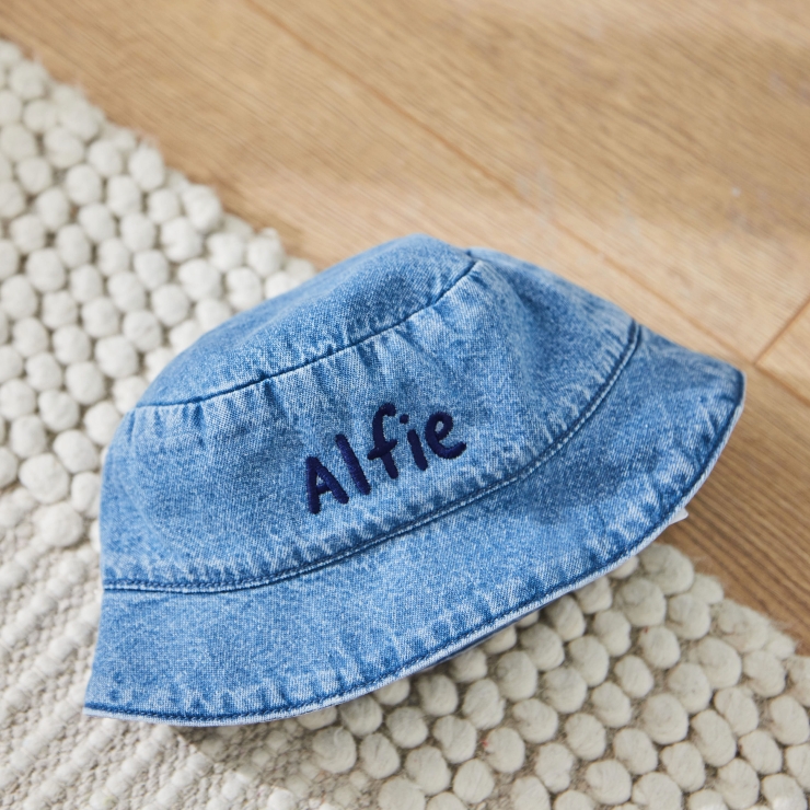 Personalized Blue Lettering Denim Bucket Hat