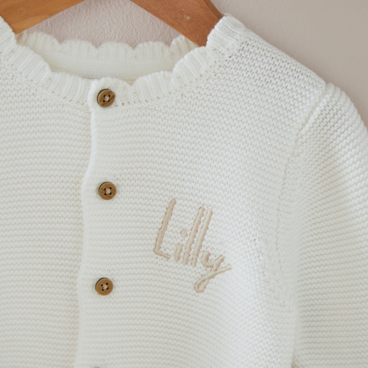 Personalised White Front Name Cardigan