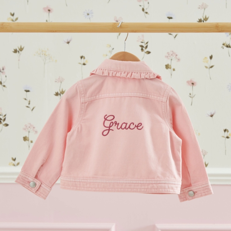 Personalised Pink Frill Denim Jacket