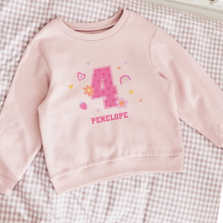 My Kids Personalised Name & Number Pink Sweatshirt