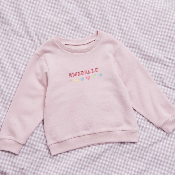 My Kids Personalized Pink Rainbow Heart Sweatshirt
