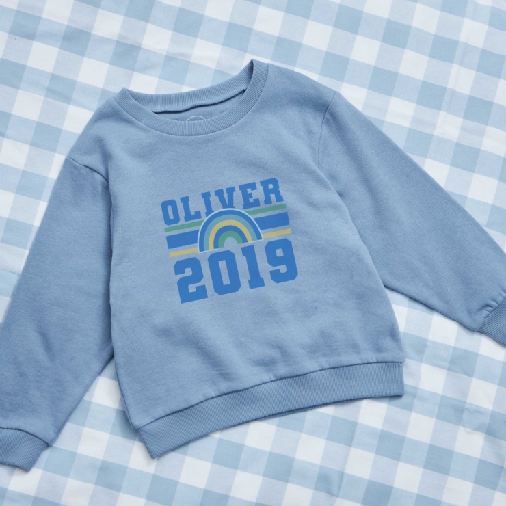 My Kids Personalised Blue Rainbow Sweatshirt