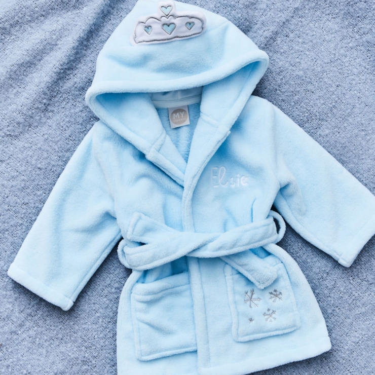 Personalised Snow Princess Blue Hooded Fleece Robe 