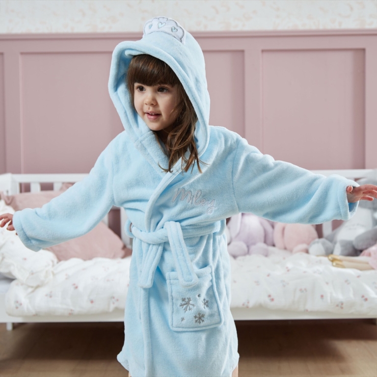 Personalised Snow Princess Blue Hooded Fleece Robe 