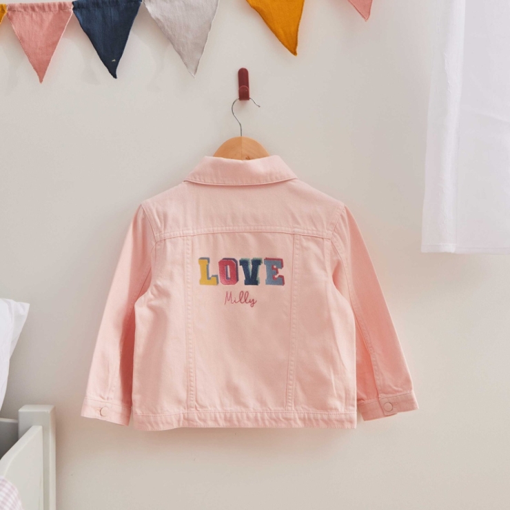 My Kids Personalised LOVE Pink Denim Jacket