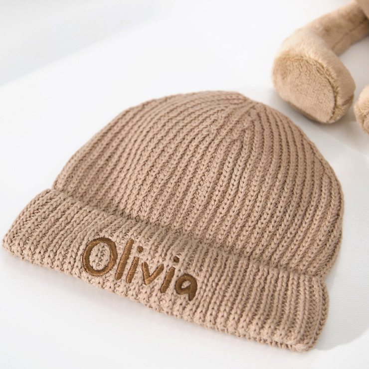 Personalised Simple Name Beanie Hat in Oatmeal