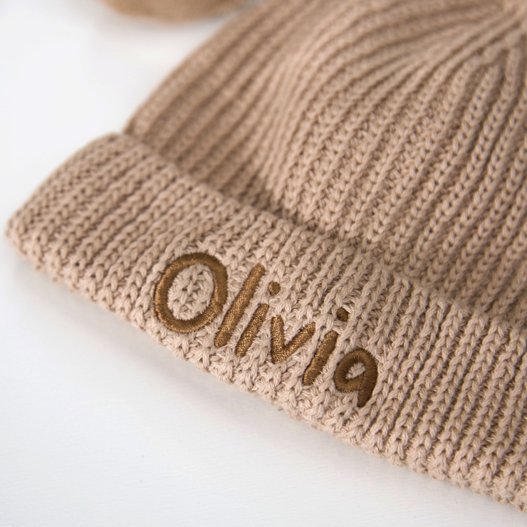 Personalised Simple Name Beanie Hat in Oatmeal