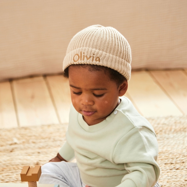 Personalised Simple Name Beanie Hat in Oatmeal