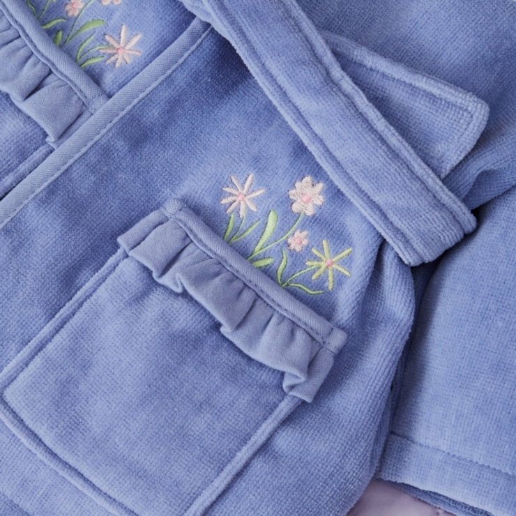 Personalised Blue Frill Towelling Robe