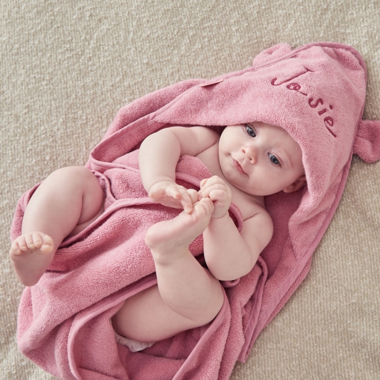 Personalised Raspberry Ripple Hooded Towel With Ears