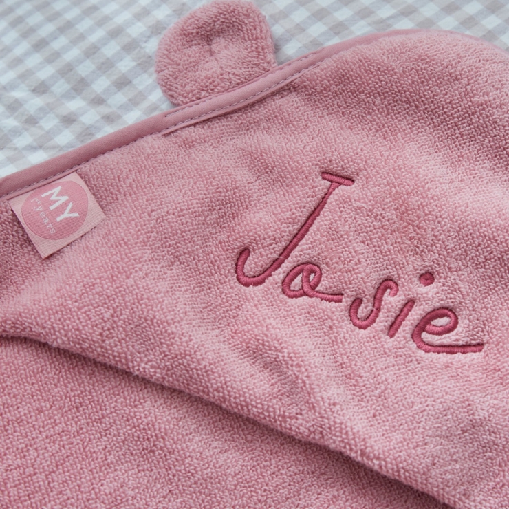 Personalised Raspberry Ripple Hooded Towel With Ears