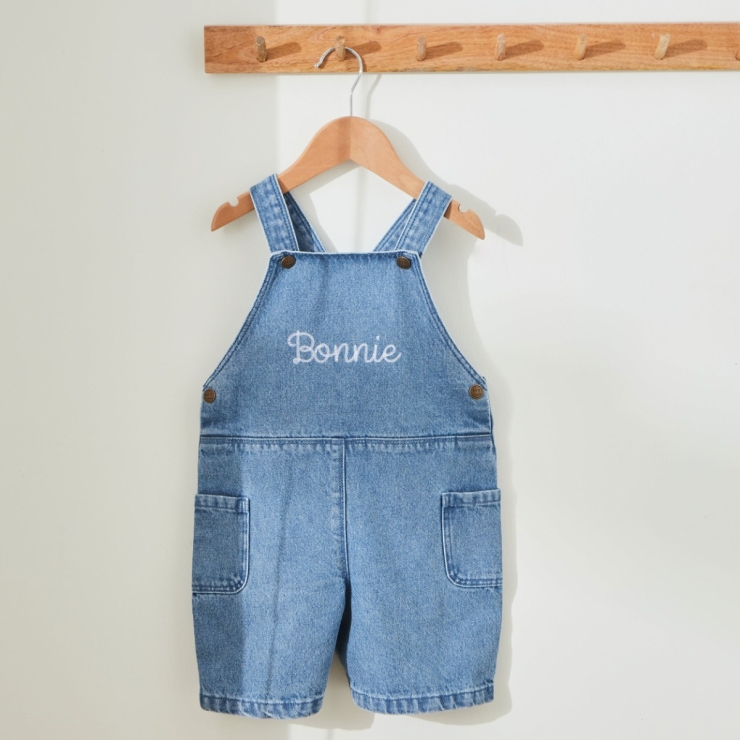 Personalised Name Short Leg Denim Dungarees 