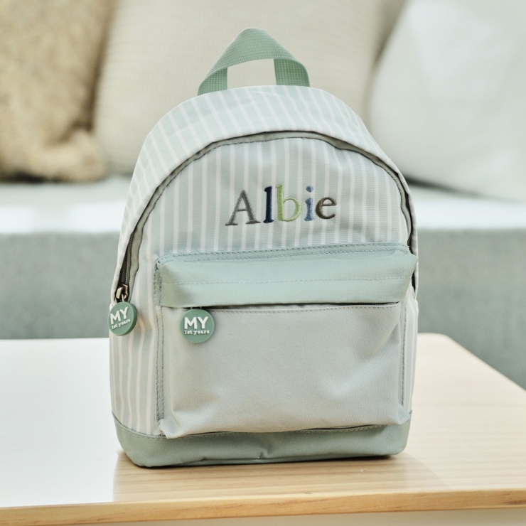 Personalised Sage Stripe Mini Backpack 