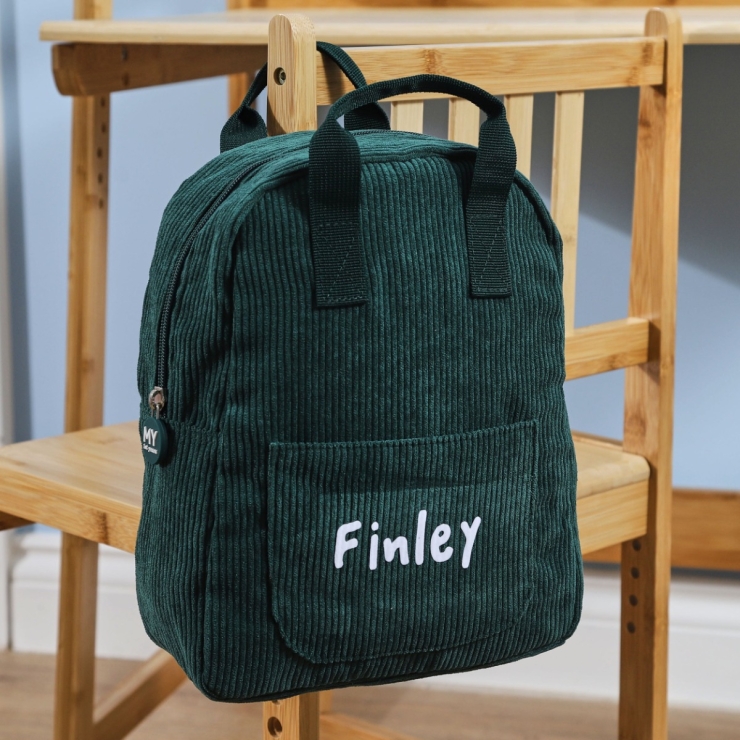 Personalised Mini Forest Green Cord Build-a-Backpack