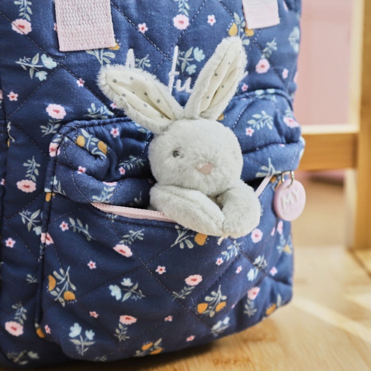 Personalised Quilted Navy Floral Mini Grab Handle Backpack 