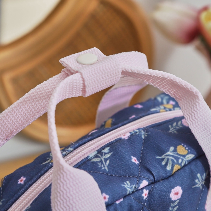 Personalised Quilted Navy Floral Mini Grab Handle Backpack 