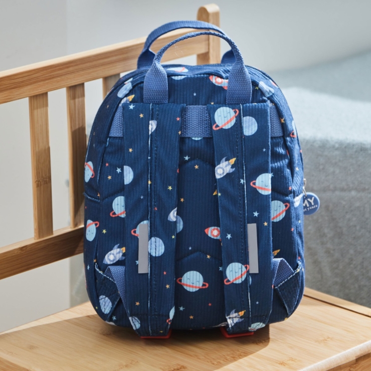Personalized Rocket Navy Printed Cord Mini Backpack