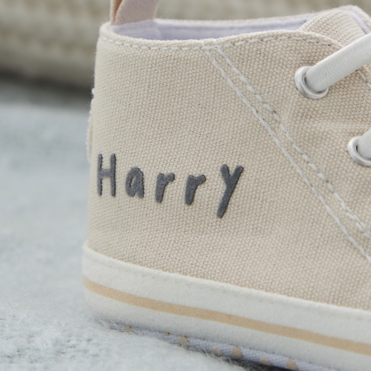 Personalised Oatmeal Baby High Top Trainers