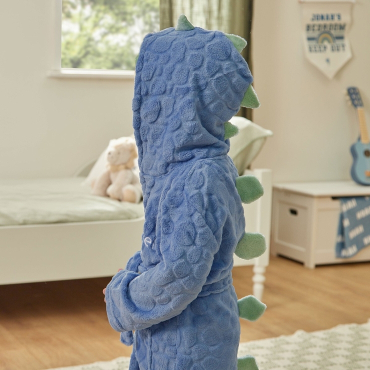 Personalised Blue Stegosaurus Dinosaur Fleece Dressing Gown