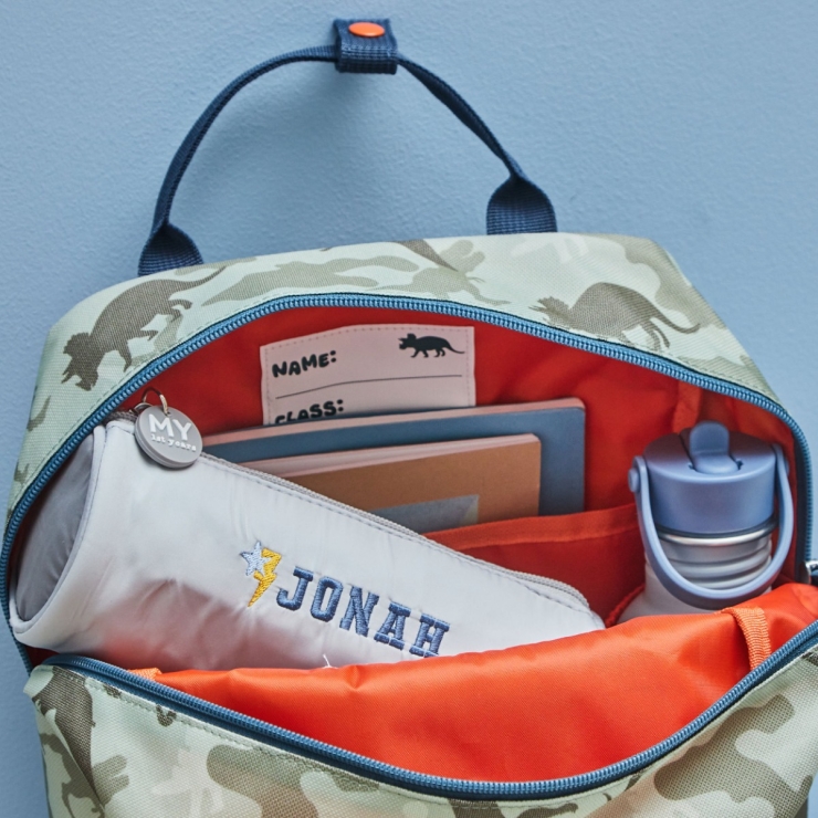 Personalised Dino Camo All-Over Print Glow In The Dark Medium Backpack