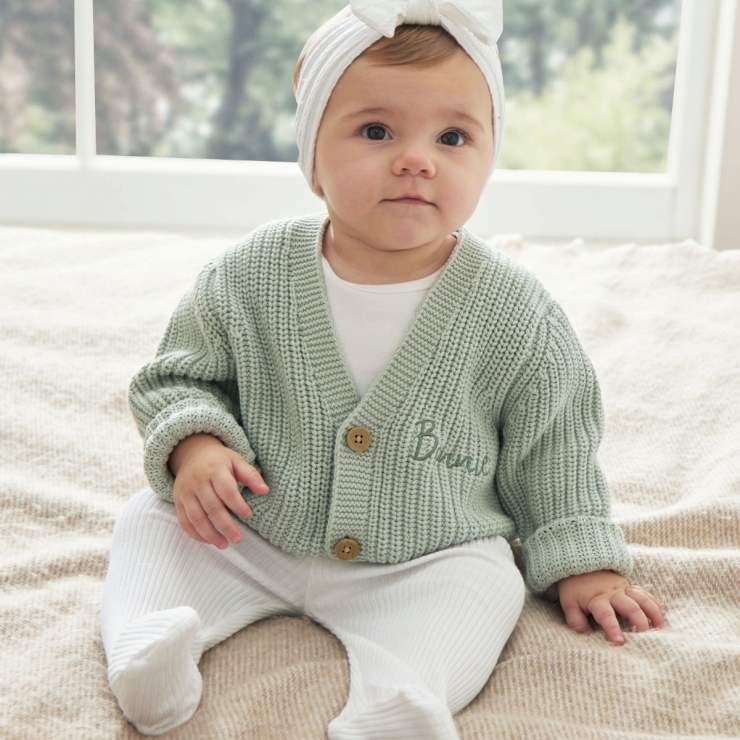 Personalised Front Name Sage Cardigan