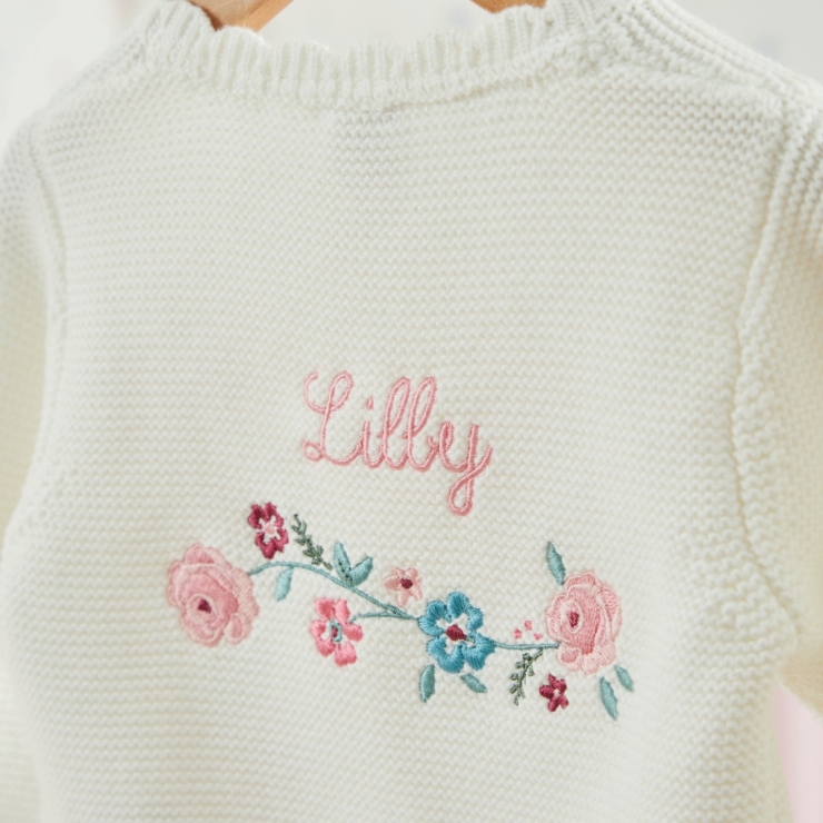 Personalised Back Floral White Lightweight Cardigan