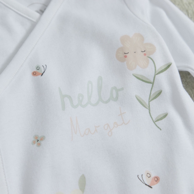 Personalised Floral All-Over Print Wrap Sleepsuit & Hat Gift Set 