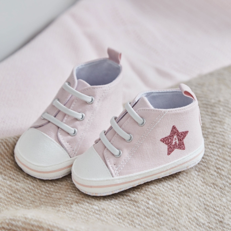 Personalised Star Pink Glitter Baby High Top Trainers 