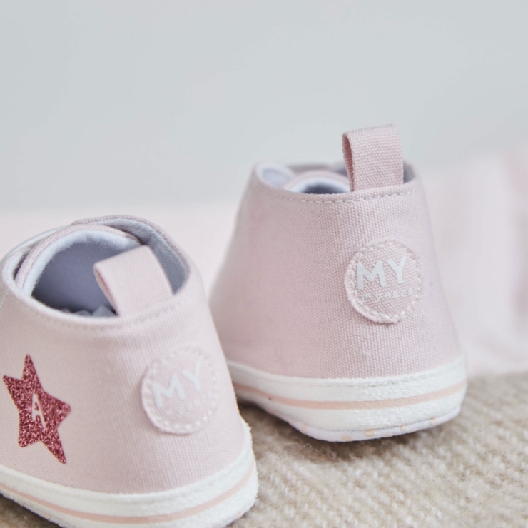Personalised Star Pink Glitter Baby High Top Trainers 