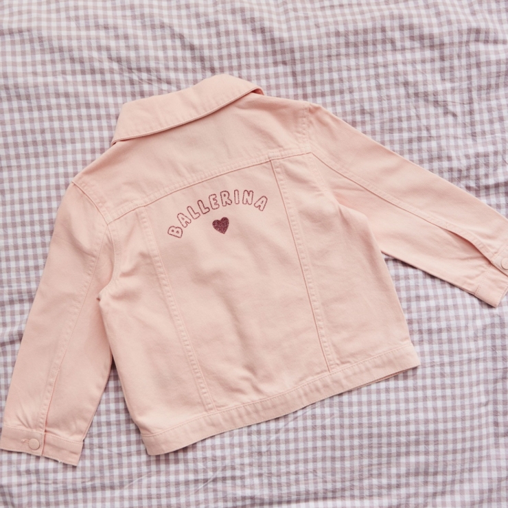 My Kids Personalised Ballerina Glitter Pink Denim Jacket