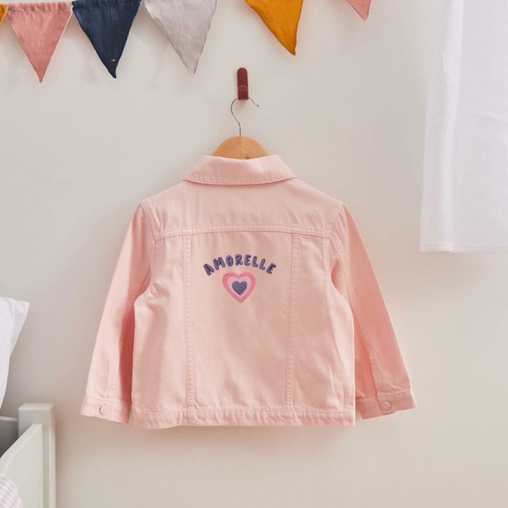 My Kids Personalised Pink Heart Denim Jacket 