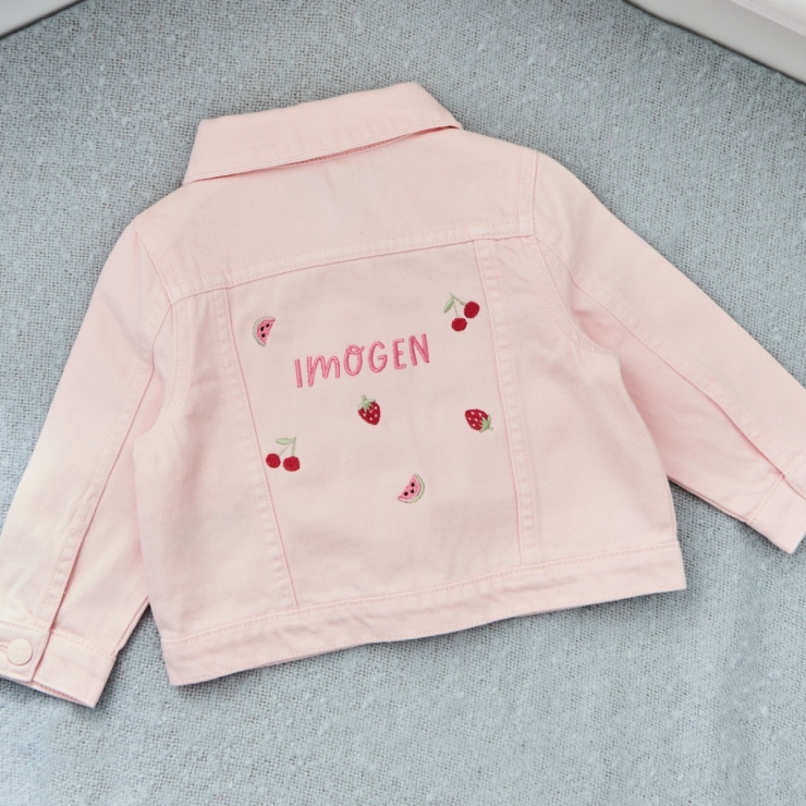 Personalized Red Berry Fruit Pink Denim Jacket